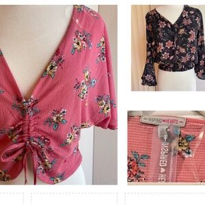 2 NWOT dressy floral crop shirt size m